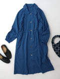 MARGARET HOWELL マーガレット・ハウエル WASHED COTTON コットン 綿 100％ ロング シャツワンピース ブルー 1  【中古】