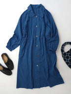 MARGARET HOWELL マーガレット・ハウエル WASHED COTTON コットン 綿 100％ ロング シャツワンピース ブルー 1  【中古】