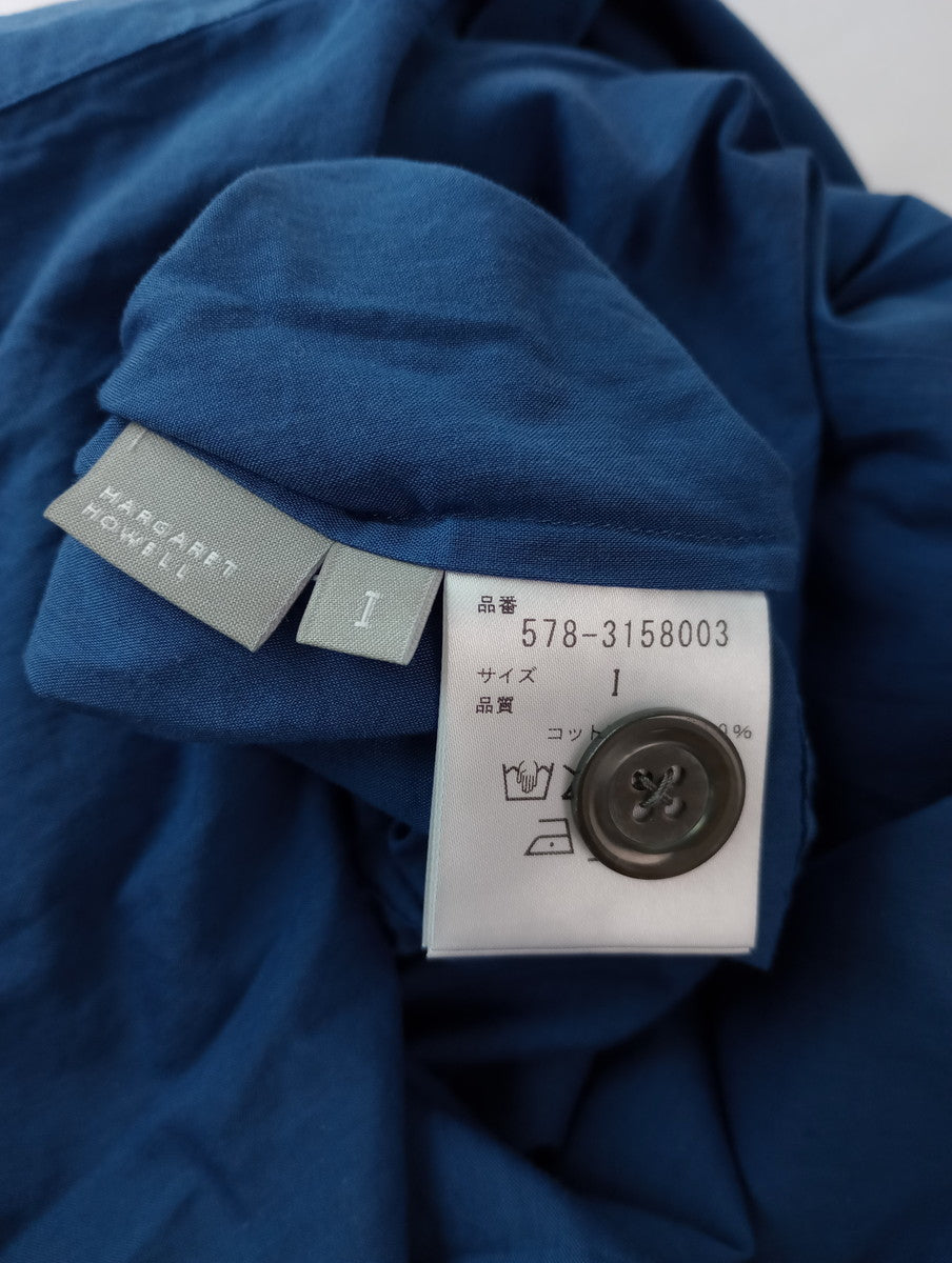 MARGARET HOWELL マーガレット・ハウエル WASHED COTTON コットン 綿 100％ ロング シャツワンピース ブルー 1  【中古】