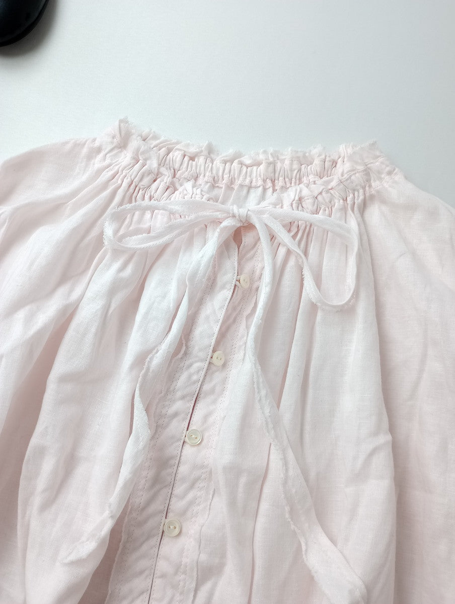 nest Robe ネストローブ UpcycleLino ribbon tie short blouse リボンド ブラウス 長袖 シャツ トップス  ピンク  【中古】