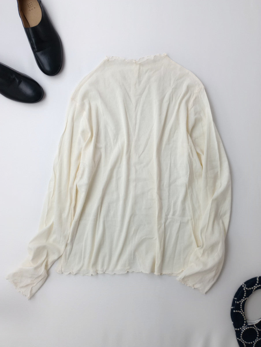 新品 tumugu: ツムグ コットン チュール メッシュ ロングスリーブ プルオーバー 長袖 トップス アイボリー F 【中古】