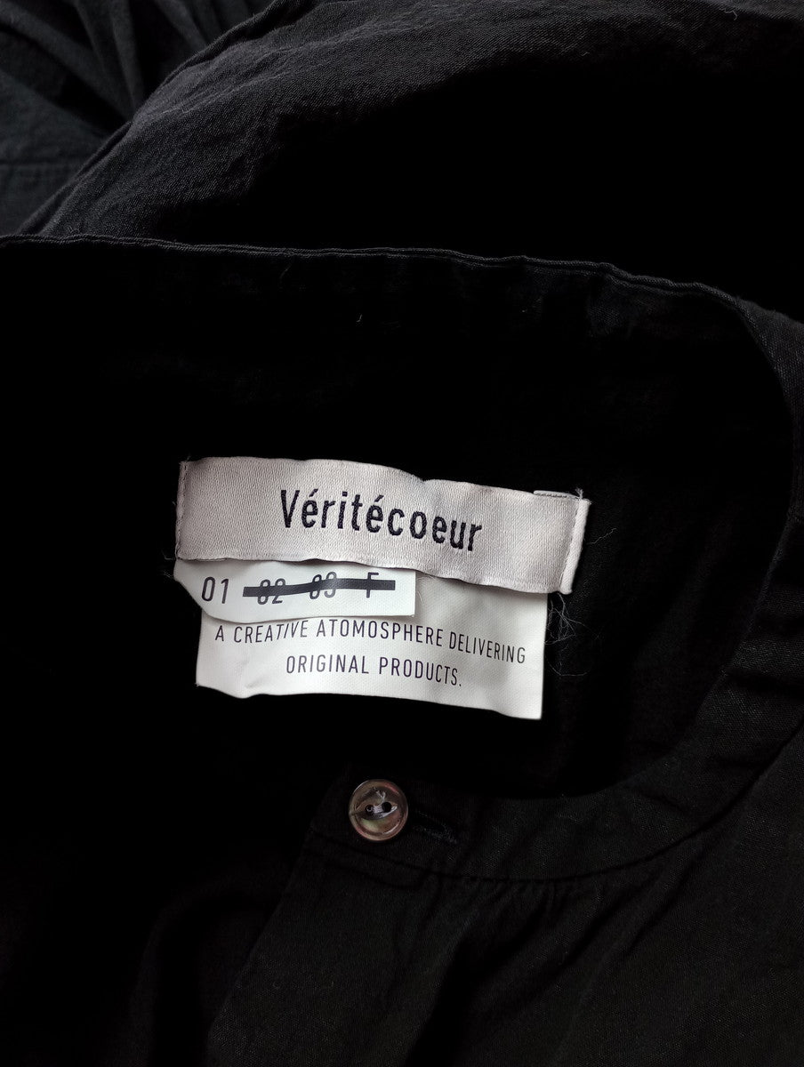 Veritecoeur ヴェリテクール コットン 綿 100％ ロング 長袖 シャツワンピース  黒 ブラック【中古】