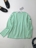 新品 SAINT JAMES セントジェームス OUESSANT LOOSE ウェッソン ルーズ ボーダールーズ バスクシャツ  グリーン 001 【中古】