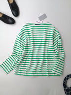 新品 SAINT JAMES セントジェームス OUESSANT LOOSE ウェッソン ルーズ ボーダールーズ バスクシャツ  グリーン 001 【中古】