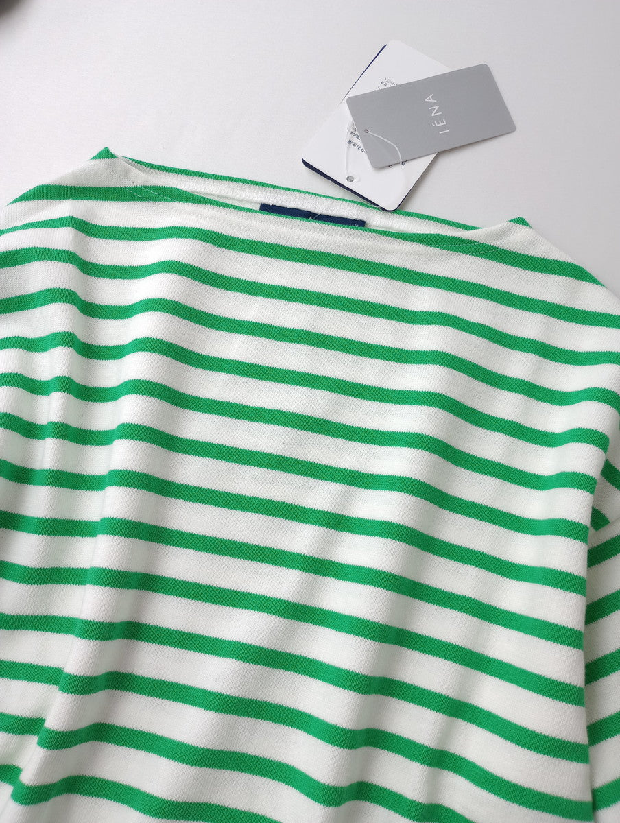 新品 SAINT JAMES セントジェームス OUESSANT LOOSE ウェッソン ルーズ ボーダールーズ バスクシャツ  グリーン 001 【中古】