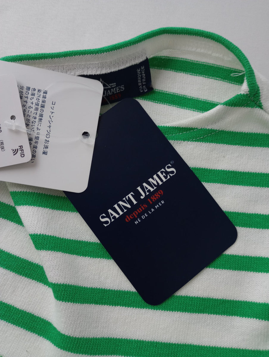 新品 SAINT JAMES セントジェームス OUESSANT LOOSE ウェッソン ルーズ ボーダールーズ バスクシャツ  グリーン 001 【中古】