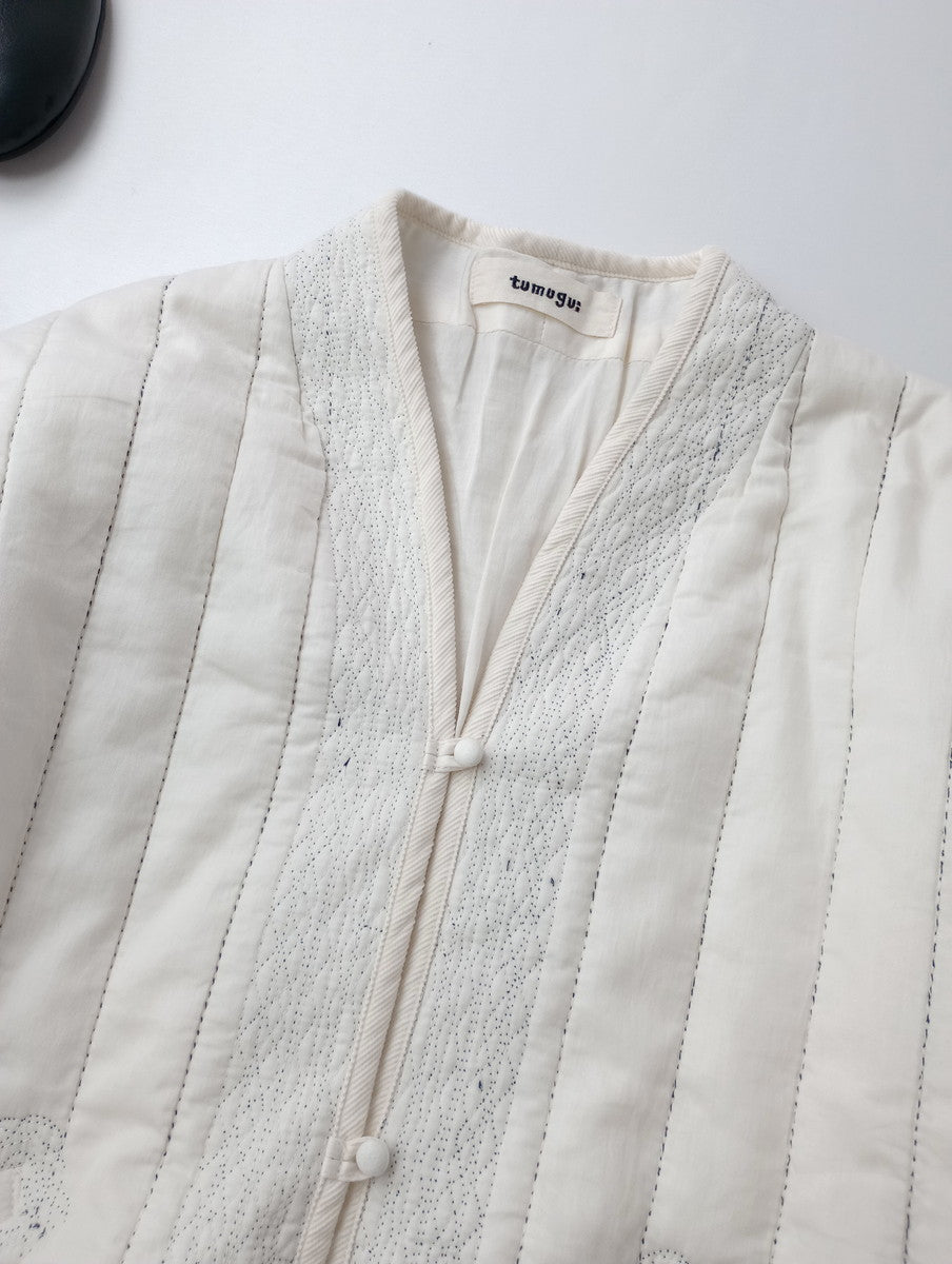 TUMUGU ツムグ コットンサテンキルト ジャケット ステッチ 白  F【中古】