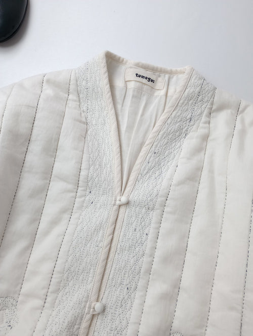 TUMUGU ツムグ コットンサテンキルト ジャケット ステッチ 白  F【中古】