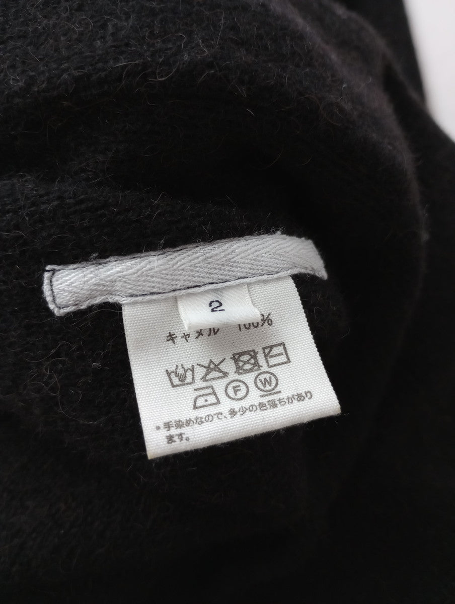 FACTORY ファクトリー キャメル 100％ ニットカーディガン ロング  黒 ブラック【中古】