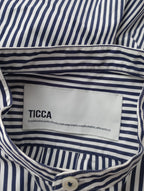 TICCA ティッカ コットン ノーカラー 長袖 シャツ トップス ストライプ  ネイビー 白【中古】