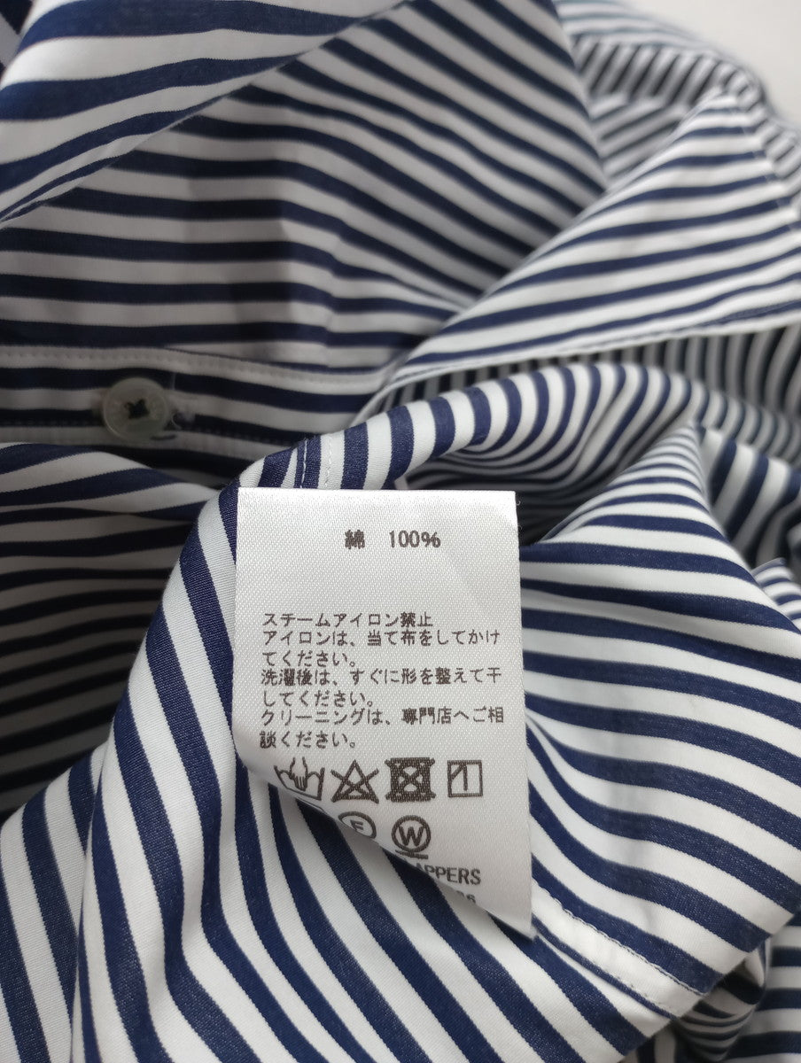TICCA ティッカ コットン ノーカラー 長袖 シャツ トップス ストライプ  ネイビー 白【中古】