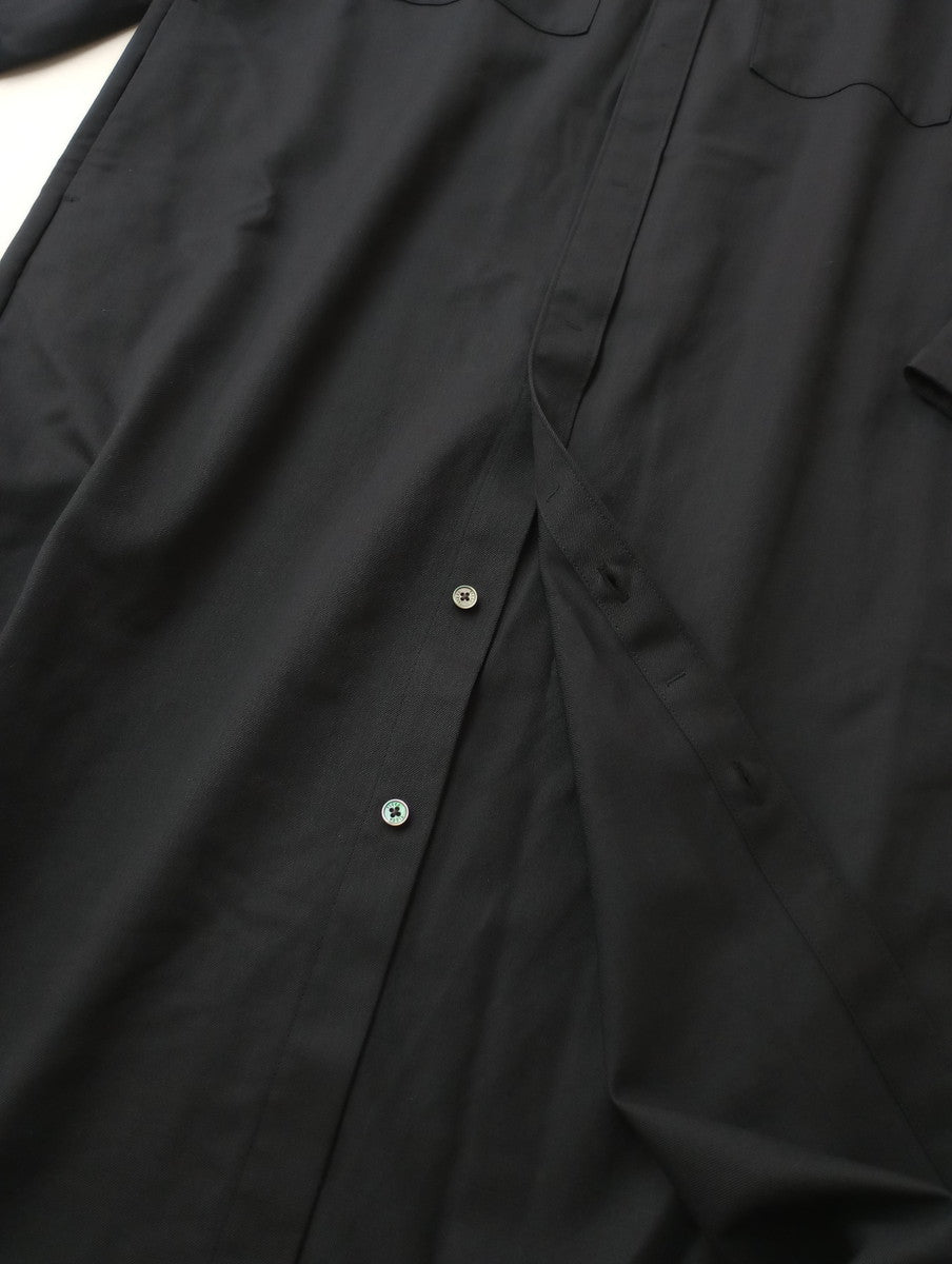 TICCA ティッカ ウォッシャブルウールスタンドカラー ロング シャツ ワンピース 黒に近いダークネイビー 【中古】