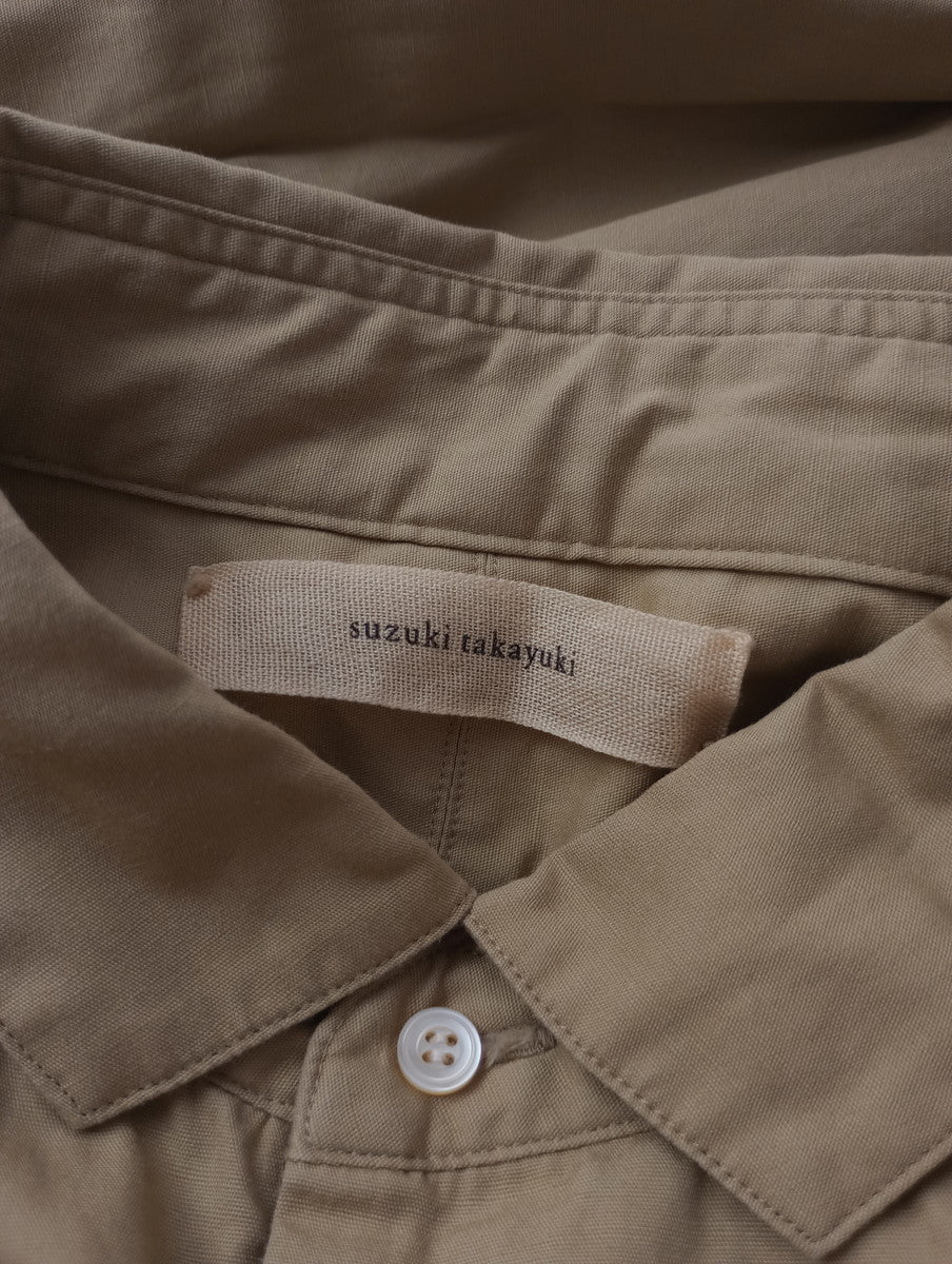 suzuki takayuki スズキタカユキ weather-cloth shirt ウェザークロス シャツ コットン 綿 リネン ワンピース ロング ドレス コート  ベージュ 【中古】