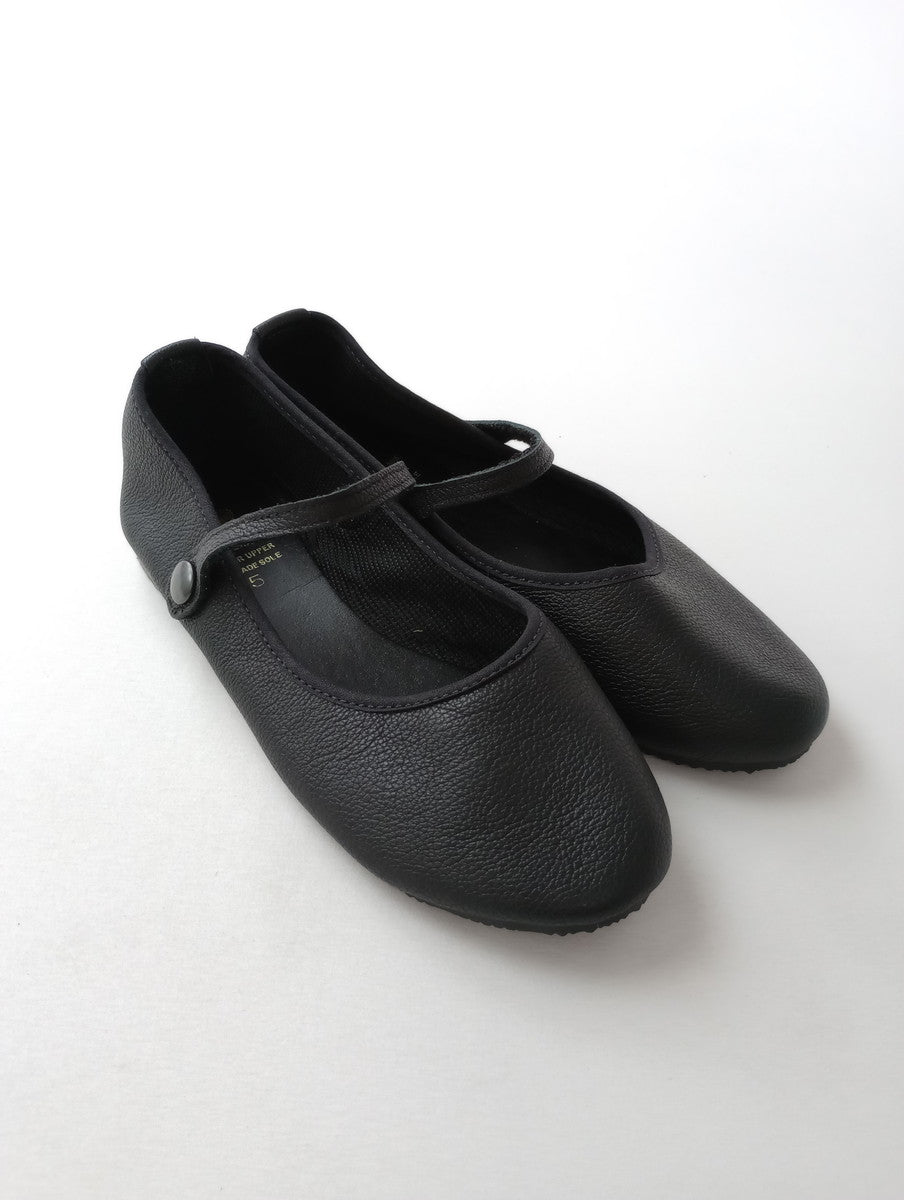 CROWN クラウン レザー ストラップフラットシューズ 靴  黒 ブラック  5【中古】