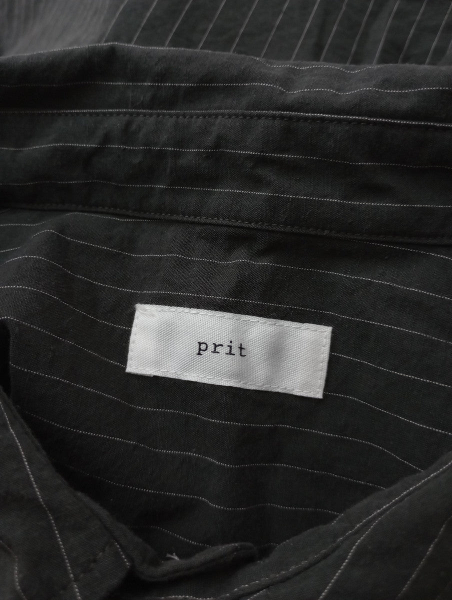 prit プリット コットンリネンウェザー近江晒加工 5分袖レギュラーカラービッグシャツ ピンストライプ  （12M+3842）【中古】