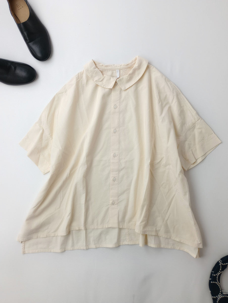 grin グリン チビ襟ワイドシャツ 半袖   トップス クリームイエロー 黄色 2 （12M+3843）【中古】