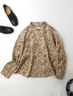 prit プリット 60/1サテンミラクルウェーブ加工ブラーフラワープリント花柄 ショートカラービッグシャツ トップス 長袖 ベージュ 【中古】