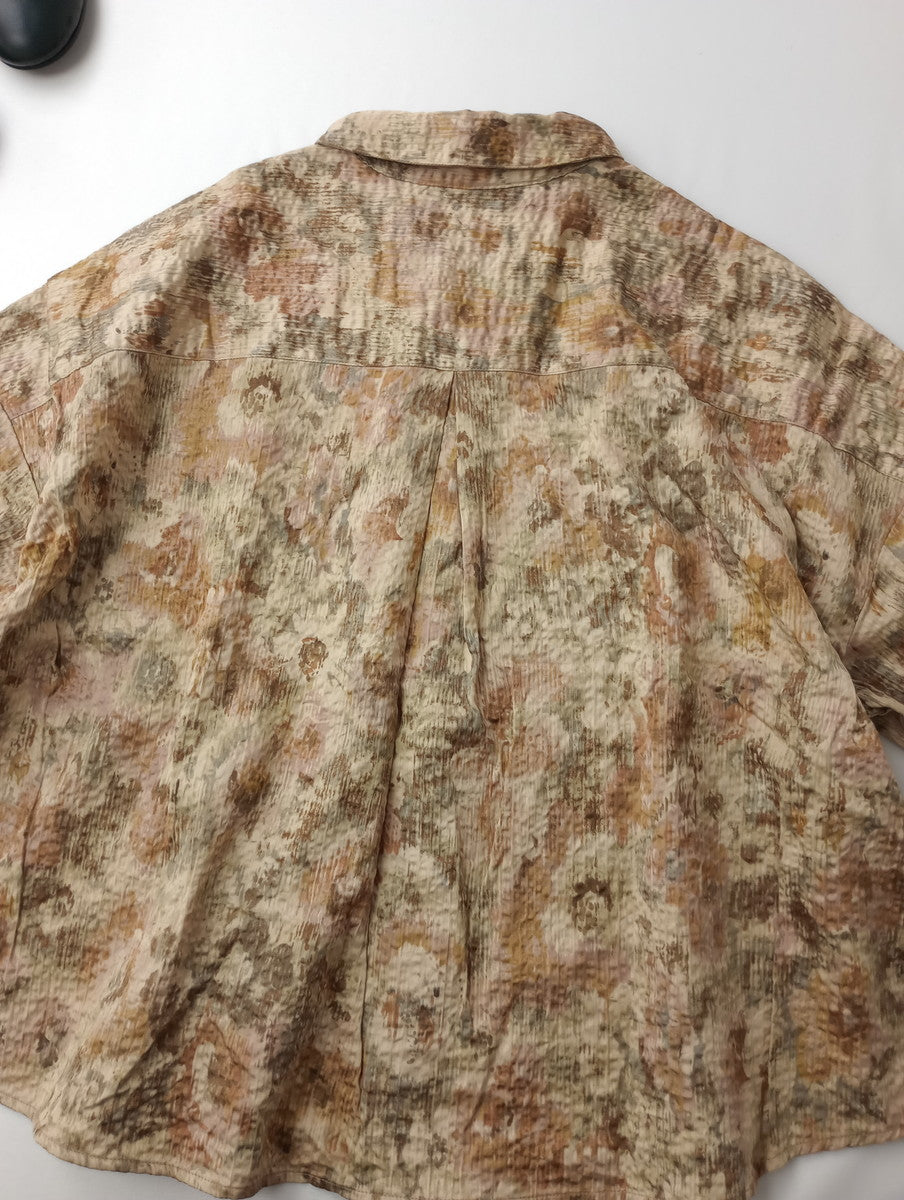 prit プリット 60/1サテンミラクルウェーブ加工ブラーフラワープリント花柄 ショートカラービッグシャツ トップス 長袖 ベージュ 【中古】