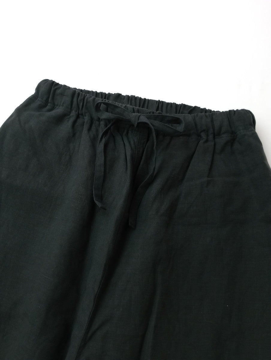 ICHI Antiquites イチアンティークス フレンチリネン 麻 100％ ワイド イージーパンツ 黒 ブラック 【中古】