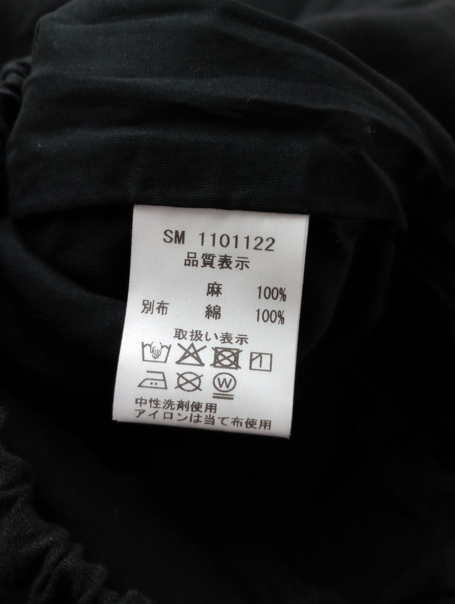 ICHI Antiquites イチアンティークス フレンチリネン 麻 100％ ワイド イージーパンツ 黒 ブラック 【中古】