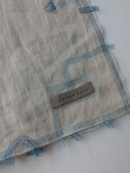 Jurgen Lehl  ヨーガンレール  刺繍  大判 ストール  生成り ブルー (23M＋3023)【中古】