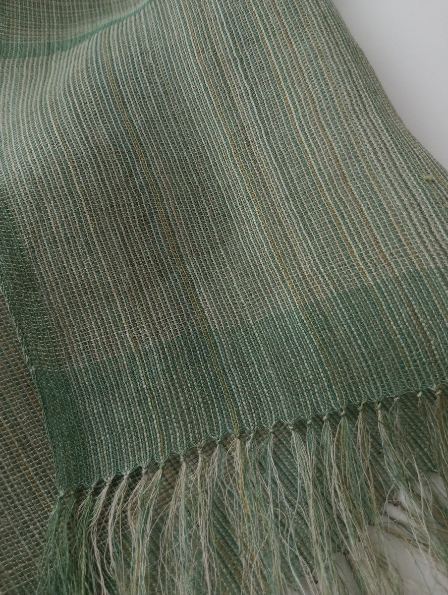 MAKI TEXTILE STUDIO  真木テキスタイル スタジオ 手織り フリンジ ストール グリーン シルク (23M＋3911) 【中古】