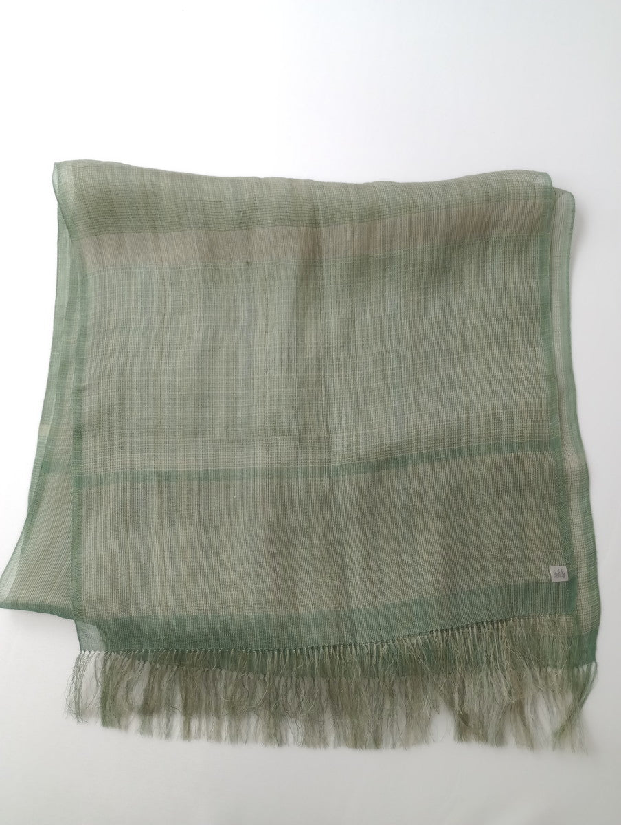 MAKI TEXTILE STUDIO  真木テキスタイル スタジオ 手織り フリンジ ストール グリーン シルク (23M＋3911) 【中古】
