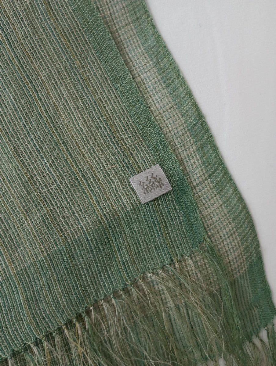 MAKI TEXTILE STUDIO  真木テキスタイル スタジオ 手織り フリンジ ストール グリーン シルク (23M＋3911) 【中古】