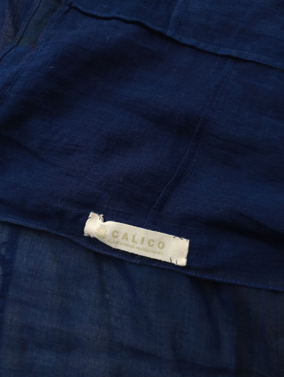CALICO キャリコ 天然染 コットン  サリー パッチワーク ストール ネイビー (23M＋3908) 【中古】