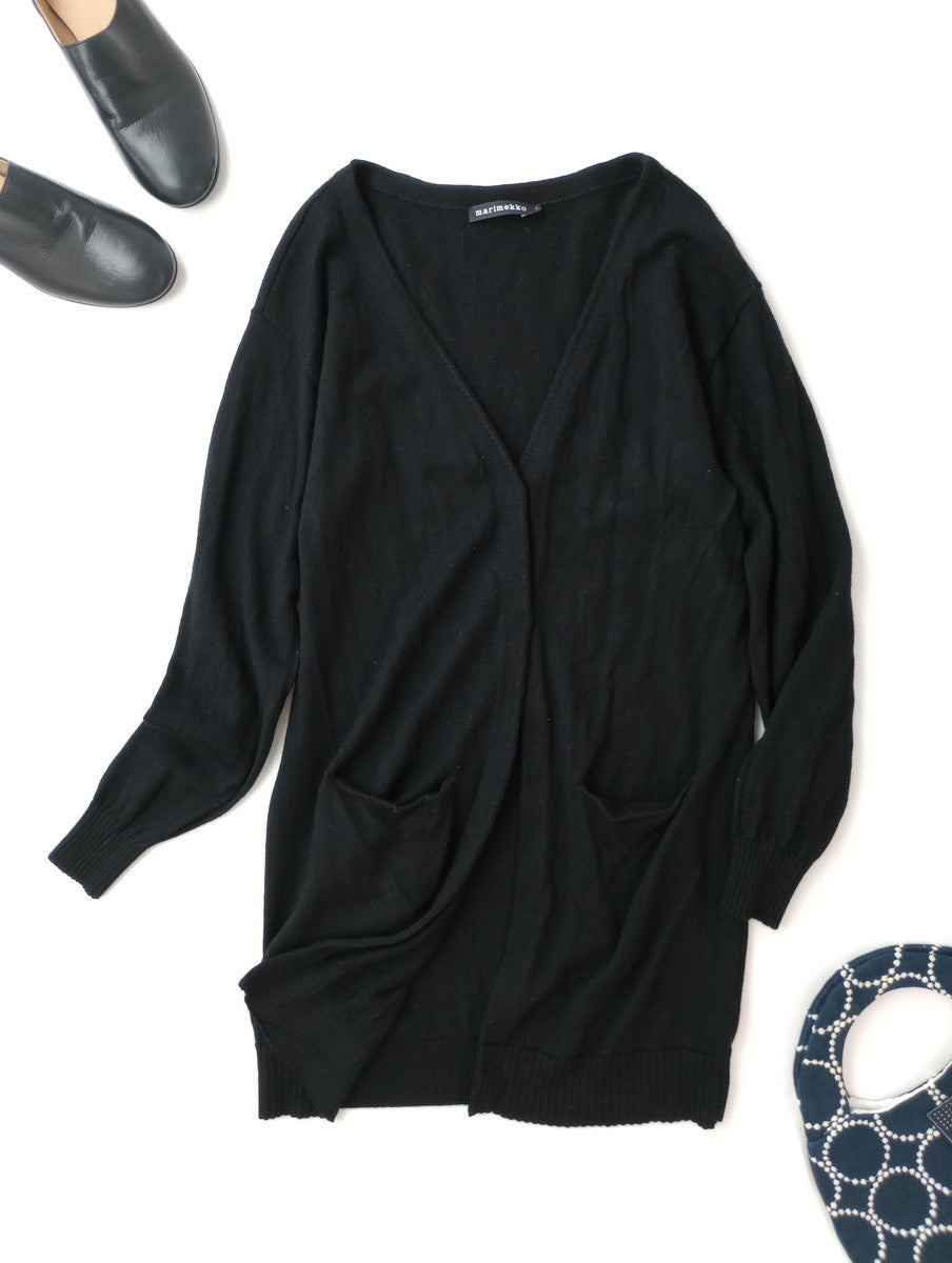 Marimekko マリメッコ PIHTA SOLID KNIT CARDIGAN ニットカーディガン 黒 ブラック S  【中古】