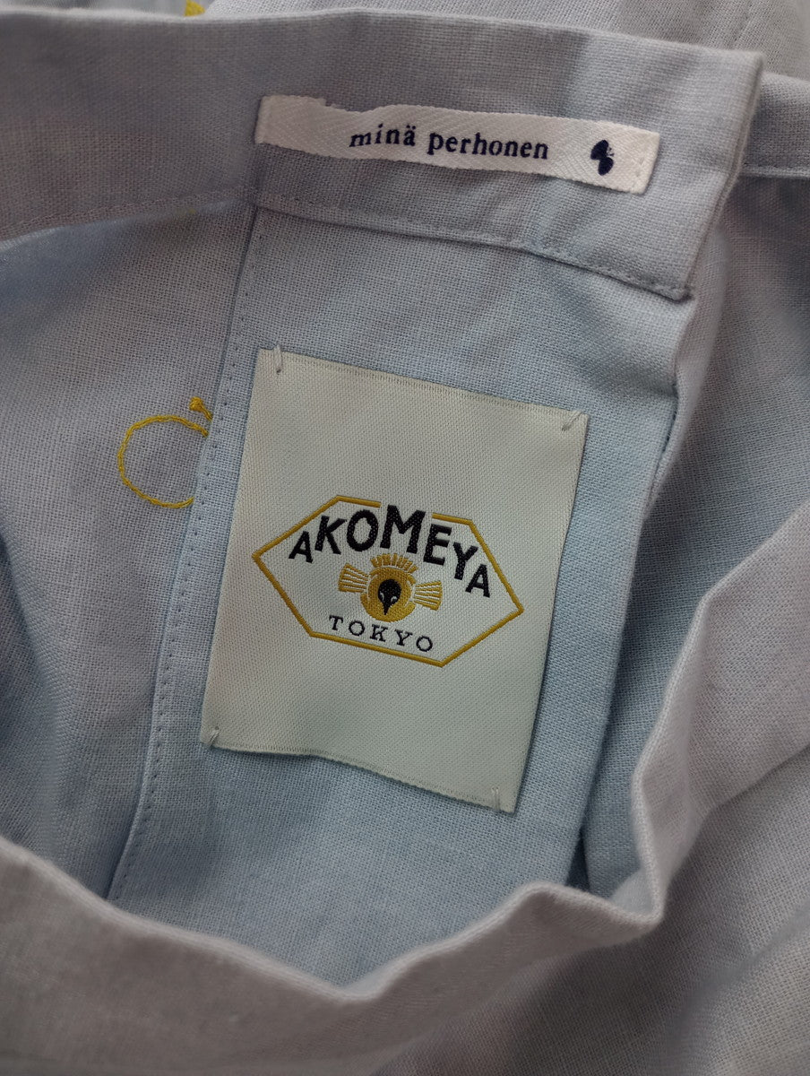 mina perhonen ミナペルホネン AKOMEYA TOKYO限定 chouho 割烹着ワンピース 黄色 イエロー ライトブルー 【中古】