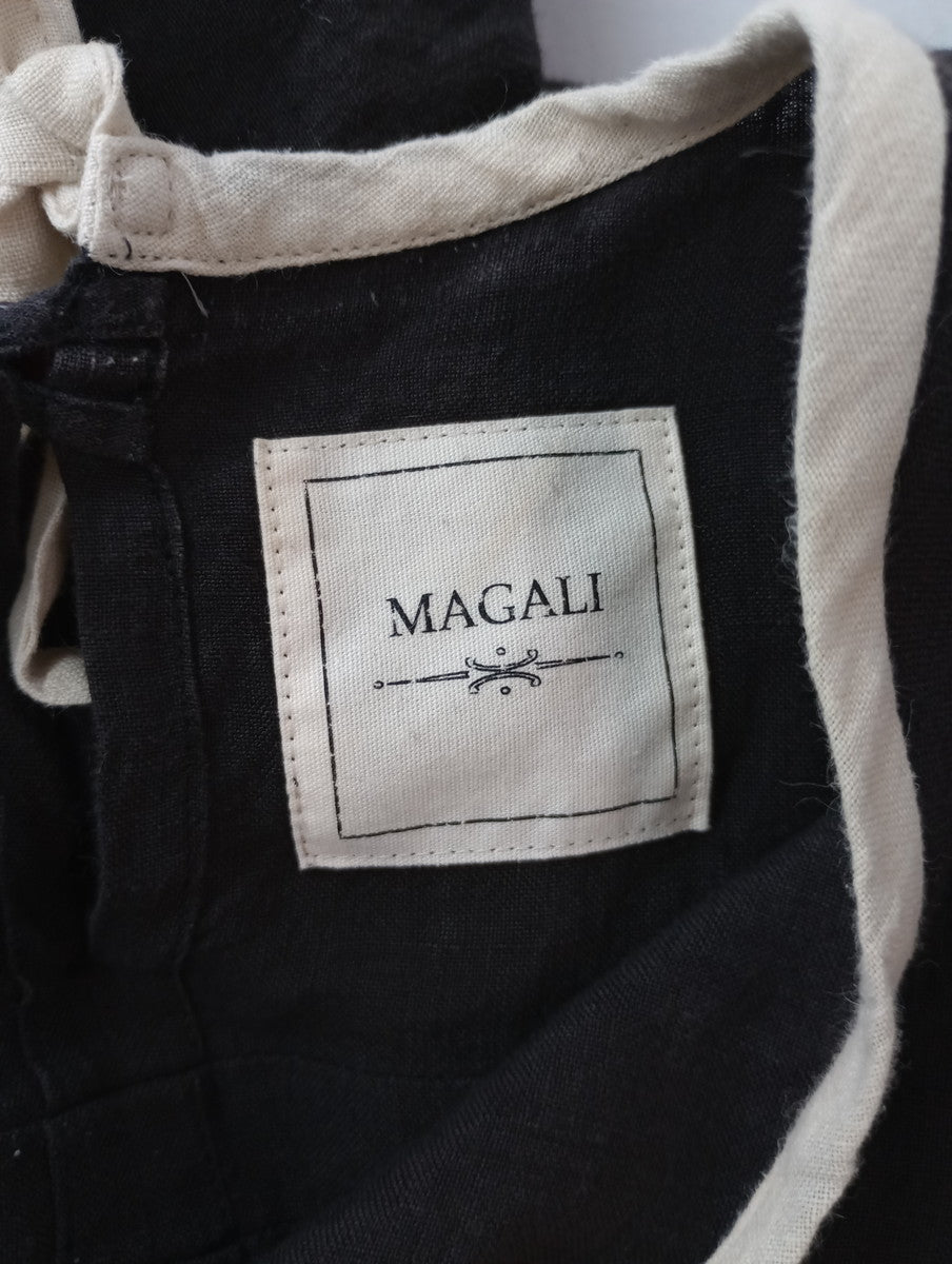 MAGALI マガリ リネン 麻 100％ プルオーバー ドルマンスリーブ ブラウス トップス 墨黒 【中古】
