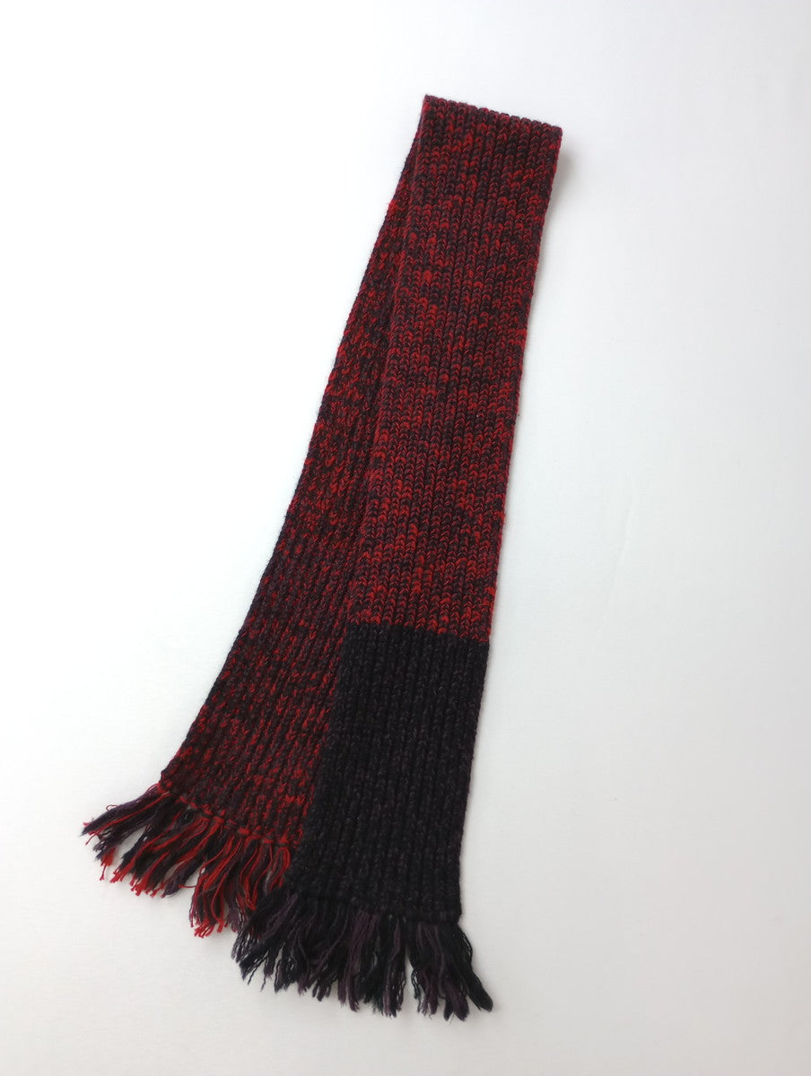 homspun ホームスパン メリノウール×綿スラブ 片畦編みミニマフラー ストール  赤  【中古】