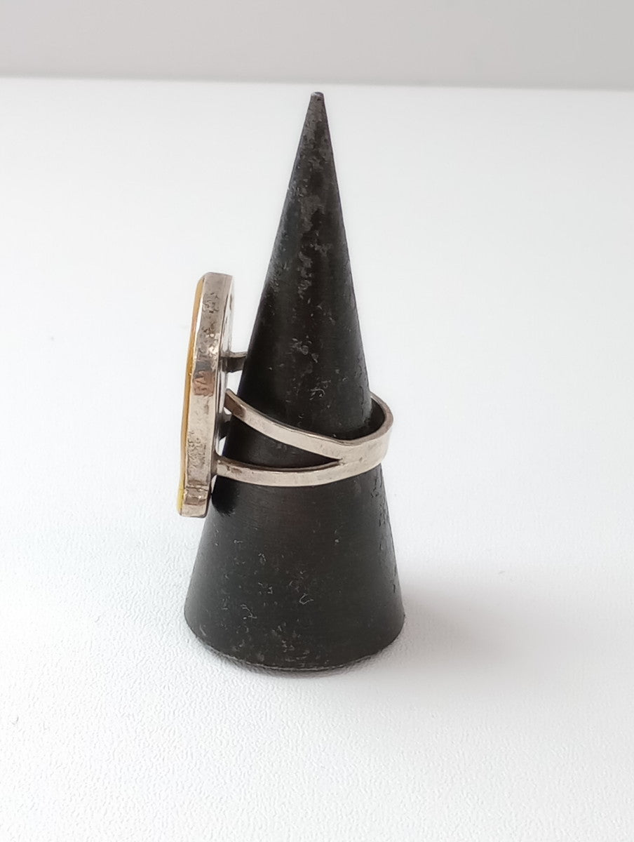 HARPO ハルポ ロンハーマン取り扱い  インディアンジュエリー  ズニ族  トゥイーティー フェイス  リング 指輪  イエロー 黄色  11号   【中古】