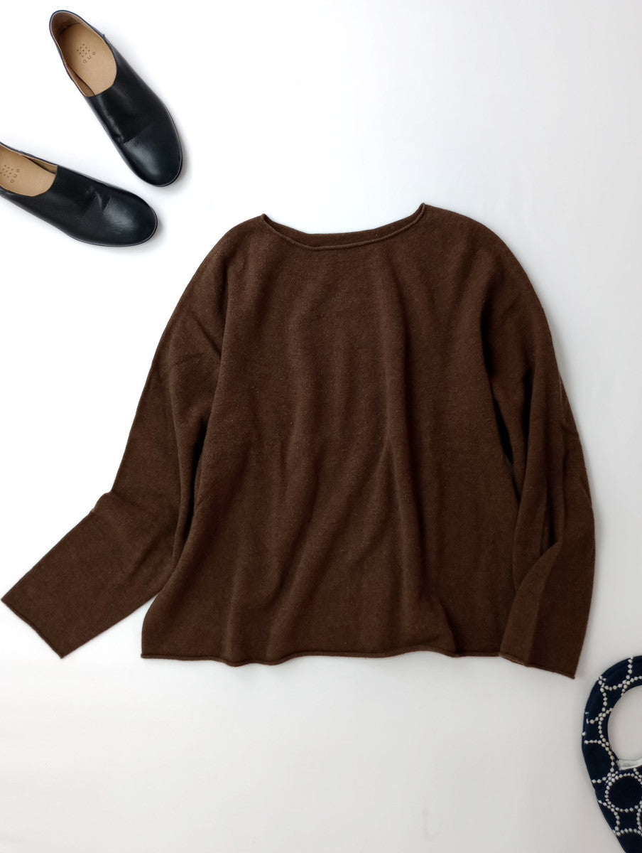 ARGUE アギュー SUPER EXTRA FINE LAMB‘S WOOL T-SHIRT HOLE KNIT スーパーファイン ラムズウール 長袖  ニット  トップス  2 ブラウン   【中古】