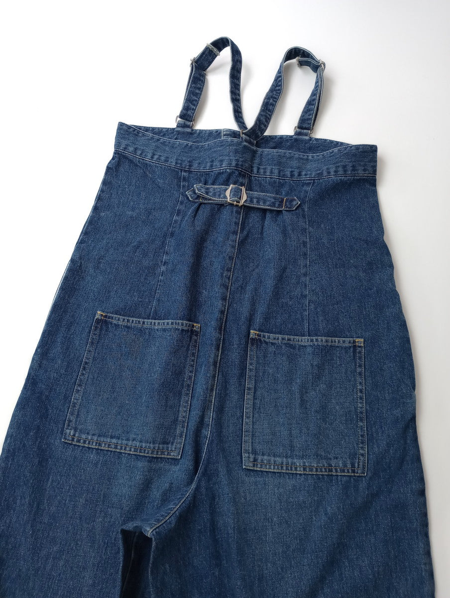 JOHNBULL ジョンブル コットンデニムタックベアサロペット オーバーオール オールインワン ヴィンテージ加工 ブルー  M  【中古】