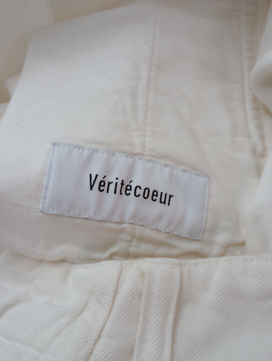 Veritecoeur ヴェリテクール バーティカルポケットデニム パンツ コットン リネン 白 ホワイト 1  【中古】