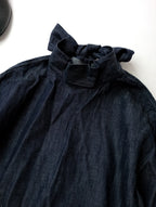 BONNY WOVEN ボニーウーブン BOW TIE BLOUSE デニム ボウタイ ブラウス 長袖 トップス ネイビー  【中古】