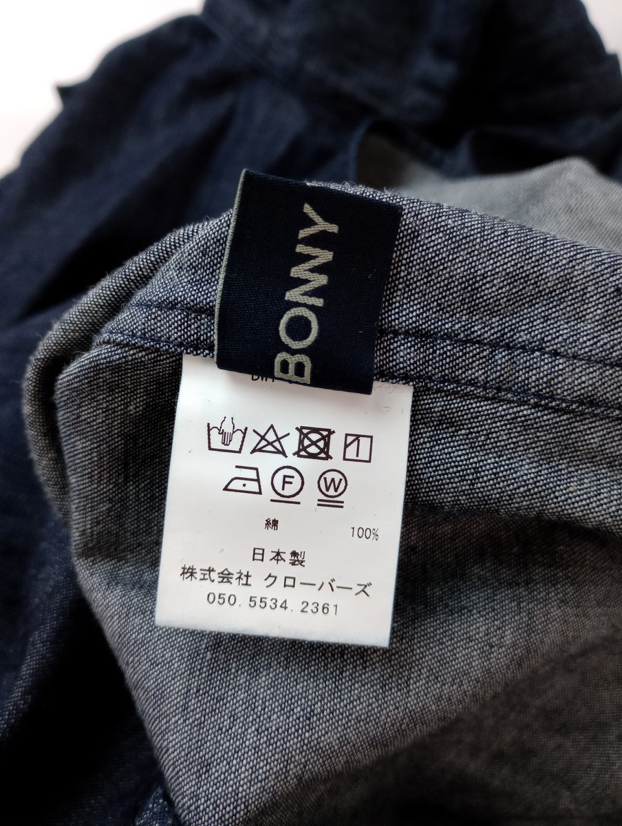 BONNY WOVEN ボニーウーブン BOW TIE BLOUSE デニム ボウタイ ブラウス 長袖 トップス ネイビー  【中古】