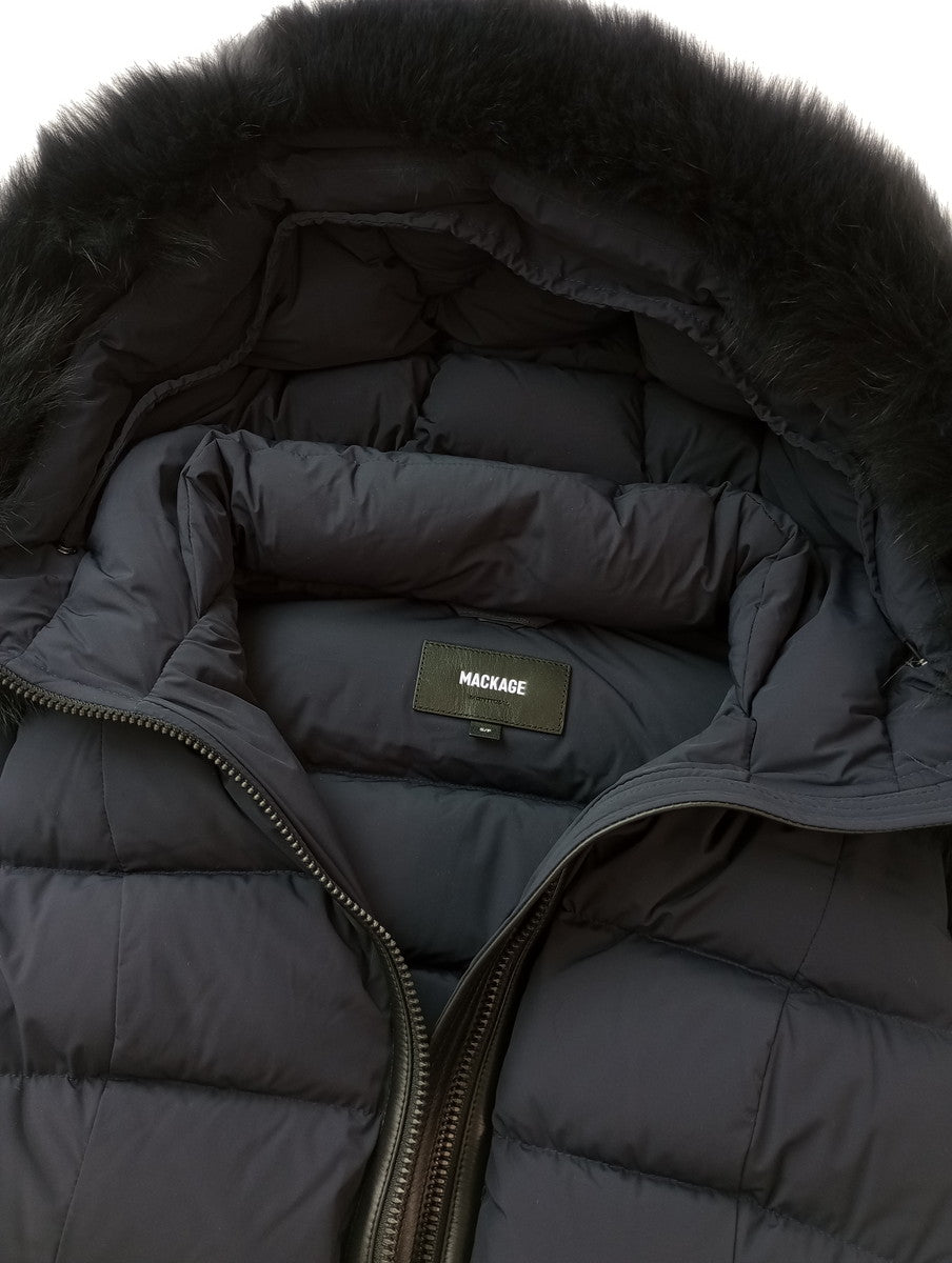 MACKAGE マッカージュ CALLA-BX フォックスファー ロング ダウン コート  ネイビー 黒 ブラック   S/P  【中古】