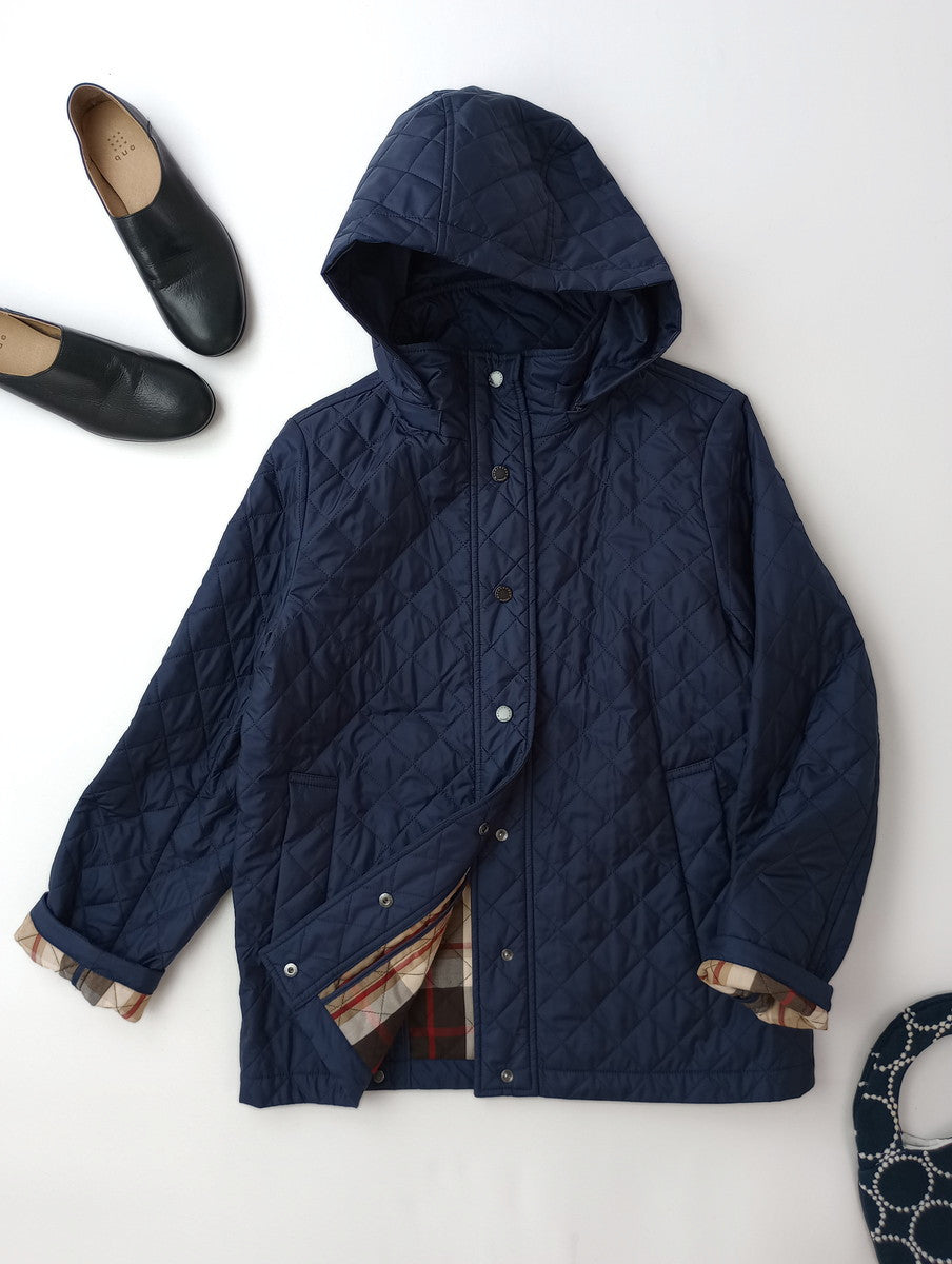 MACKINTOSH LONDON マッキントッシュロンドン キルティングタフタフーデットショートコート ネイビー ジャケット 38   【中古】