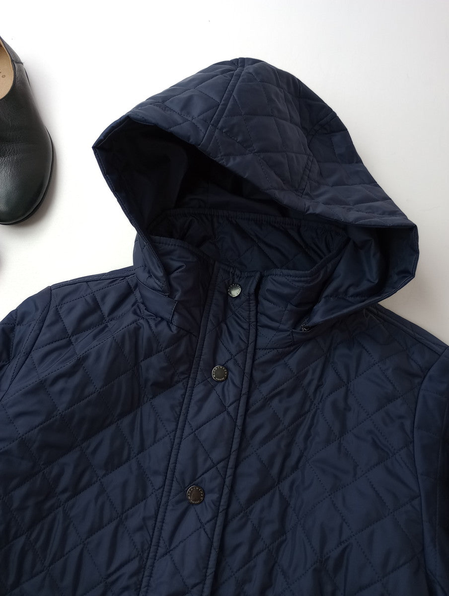 MACKINTOSH LONDON マッキントッシュロンドン キルティングタフタフーデットショートコート ネイビー ジャケット 38   【中古】