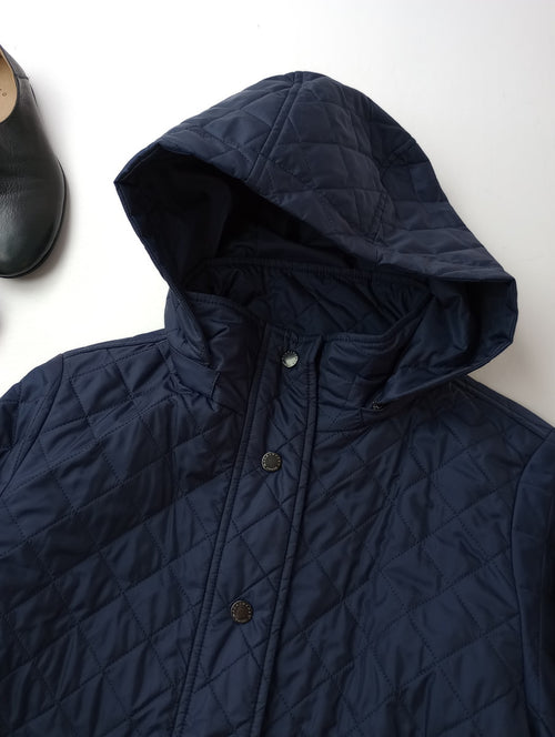 MACKINTOSH LONDON マッキントッシュロンドン キルティングタフタフーデットショートコート ネイビー ジャケット 38   【中古】