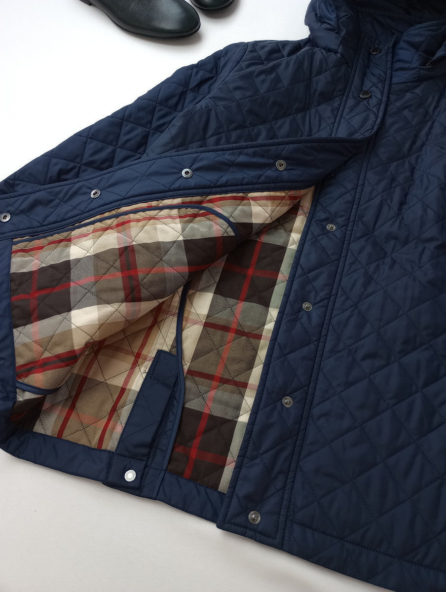 MACKINTOSH LONDON マッキントッシュロンドン キルティングタフタフーデットショートコート ネイビー ジャケット 38   【中古】