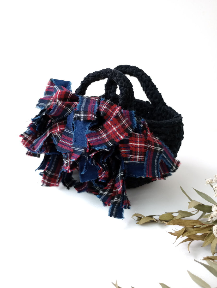 MIKI KAWAMURA 河村美琴 FRINGE TOTE BAG フリンジトートバッグ チェック 黒 ブラック  【中古】