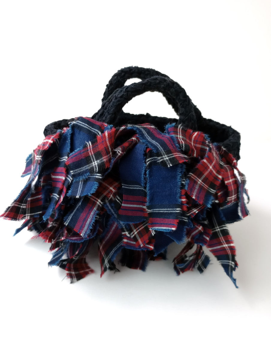 MIKI KAWAMURA 河村美琴 FRINGE TOTE BAG フリンジトートバッグ チェック 黒 ブラック  【中古】