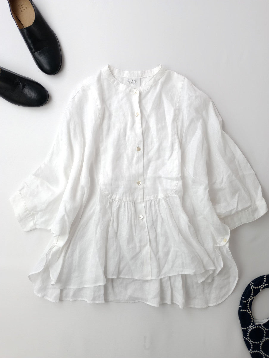 yuni ユニ  フレンチ リネン ワイド ブラウス シャツ トップス  白 ホワイト (12M＋4819) 【中古】