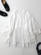 yuni ユニ  フレンチ リネン ワイド ブラウス シャツ トップス  白 ホワイト (12M＋4819) 【中古】