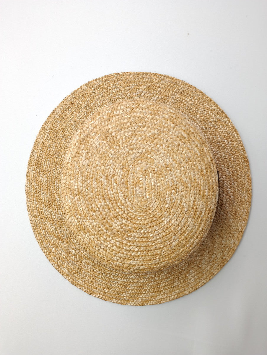 田中帽子店 麦わら帽子 カンカン帽 ハット 黒 ブラック  (AM＋4817) 【中古】