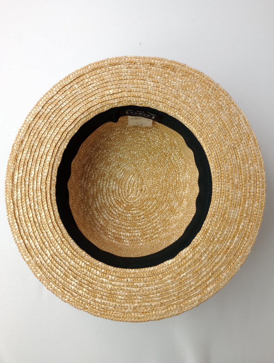 田中帽子店 麦わら帽子 カンカン帽 ハット 黒 ブラック  (AM＋4817) 【中古】